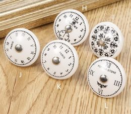 Black & White Printed Decorative Round Ceramic Knob, Cabinet Hardware, Modern Wardrobe Furniture Door Handle Drawer pulls