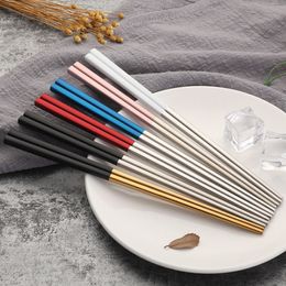 Pairs Square Chopstick Colorful Chopsticks Sushi Hashi Chopsticks Stainless Steel
