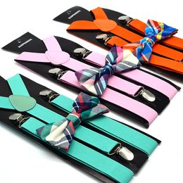 Adult Suspenders Elastic Y-back + Bow Tie Set 11 colors for men women Clip-on accessories for Christmas gift Free shipping
