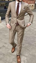 Brand New Khaki Men Wedding Tuxdos Notch Lapel Slim Fit Groom Tuxedos Excellent Men Jacket Blazer 2 Piece Suit(Jacket+Pants+Tie) 2627