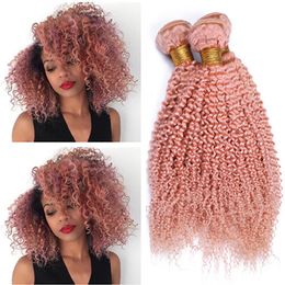 Virgin Peruvian Human Hair Pure Pink Kinky Curly Weave Bundles Light Pink Virgin Remy Human Hair Extensions Wefts Kinky Curly 3Pcs Lot