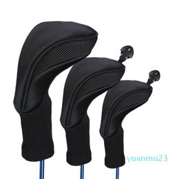 Wholesale-3Pcs Black Golf Head Covers Driver 1 3 5 Fairway Wood Headcovers Long Neck Knit Protective Cover Fairway Driver Club Accessories
