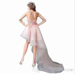 -2019 Nova noite Vestidos Noiva Banquete Rosa Rosa Sweetheart Flores Curto Front Back Cauda Longa Vestido De Prom Size Vestido De Partido 509