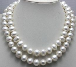 Huge 9-10MM SEA NATURAL genuine white pearl necklace 32 "