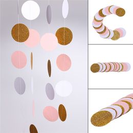 Glitter Circle Polka Dots Garland Banner Bunting Party Decor Pink White And Gold