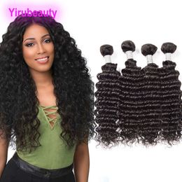 Malaysian 100% Unprocessed Human Hair 4 Bundles Deep Wave Hair Extensions 10-28inch Curly Natural Color Hair Wefts Double