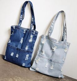 DHL50pcs Stuff Sacks Women Denim Jean Art Shopping Mummy Single Blues Totes Bags