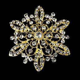 2.2 Inch Vintage Style 18K Gold Tone Clear Rhinestone Crystal Diamante Floral Corsage Pin Brooch