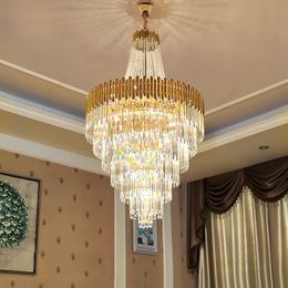 Modern Crystal Chandeliers LED Light American K9 Crystal Chandelier Lights Fixture Hotel Stair way Big Hanging Lamps Home Indoor Lighting