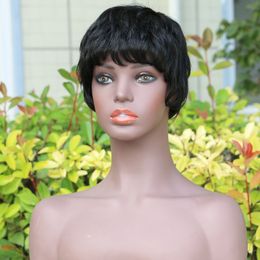 Pixie Cut Human Hair Wig Short Straight Natural Glueless Wig With Bangs Full Machine Made Malaysian Remy Hair Wig For Black Women Non Lace