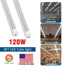 120W LED Tube Light 4ft 8ft D-Shaped Integrated LED T8 Tube Light V Shaped Double Side 3 Rows LED Shop Lights AC100-277V