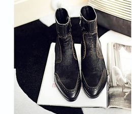 Hot Sale-Autunmn New Large Size Women Shoes Flat Pointed Toes Boots Black Ladies Side Zipper Ankle Boots Free Shipping