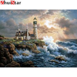 Full Square round Diamond Painting Lighthouse-Wave Diamond Embroidery Gift Decorations For Home WHH