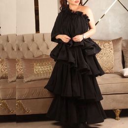 New One shoulder Black evening dress Party Robe de soiree abendkleider Arabic long dress evening gowns