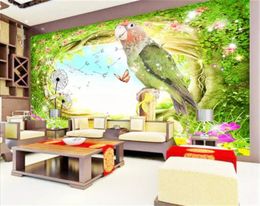 3d Wallpaper Outdoor Green Landscape Tree Hole Flower Bird Background Wall Decoration Mural Wall paper