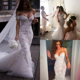 Elegant Mermaid Wedding Dresses Sweetheart Lace Applique Sweep Train Beach Wedding Dress Bridal Gowns Custom Made Robes De Mariée