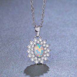 Luckyshine 5 Pcs /Lot Party Holiday Jewellery Gift S925 Silver Necklace White Opal Gems pendants Fashion For Women Charm Cz Zircon Pendants