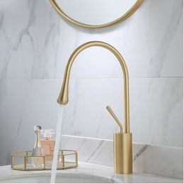 Basin Faucet Single Lever 360 Rotation Spout Moder Brass Mixer Tap For Kitchen Or Bathroom Basin Water Sink Mixer gold brushed