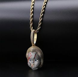 14K Iced Out Gold Horror Doll Pendant Necklace Bling Necklace Micro Pave Cubic Zircon Pendant Fashion Jewellery