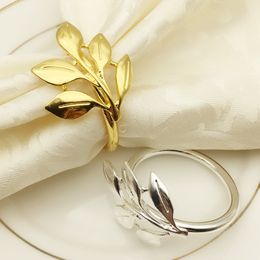 Leaf Shape Napkin Ring Gold Silver Leaves Metal Napkin Buckle Cloth Napkin Ring Wedding Banquet Table Decoration QW9622
