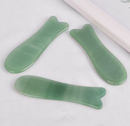 Factory Directly Traditional Chinese Fish Shape Guasha Board 100% Natural Green Jade Gua Sha Massage tool