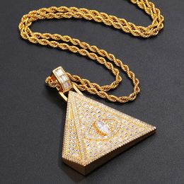 Personality Mens Hip Hop Necklace Gold Silver Color Full CZ Devil Eys Pendant Necklace with Rope Chain for Men Hot Gift