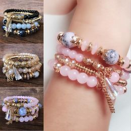 Women High End Jewellery Boho Middle East Marine Style Original Design Multi-Layer Ring Beaded Bracelets Crystal Bracelet Bangle