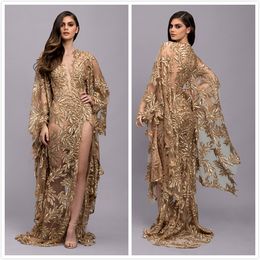 walter gold lace african beach evening dresses sheath sexy prom dresses long sleeves see through formal party bridesmaid pageant gowns