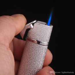 Fashion Pressing Type Flameless Straight windproof Cigarette Lighter Inflatable Gas Butane Metal Fair Frosted Lighters Best Gift