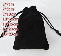 Ship 100pcslot 5x7 7x9 8x10 10x12 1015 1520 1623cm Black Drawstring Velvet Bags Pouches Jewelry Bags Gift Packagi5268247