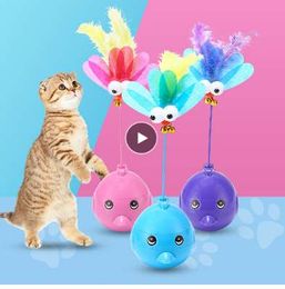 Pet Cat Toy Magic Automatic Roller Ball Electric Toys Bird Feather Bee For Dog Cat Interactive Toy Funny Feeder With Laser Light