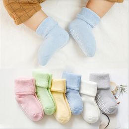 Baby Socks Anti Slip Infant Floor Socks Thick Toddler Socks Solid Newborn Sneaker Footsocks Boys Girl Footwear Baby Clothing 6 Colours B6411