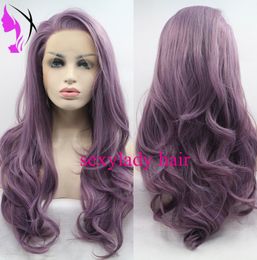 26 inch Fashion Purple Lace Front Wig Long body Wave Synthetic Lace Front Wigs For Women