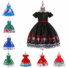 Big Kids Long Maxi Princess Dress Girls Dresses Christmas Gown Dress Party Dresses Cartoon Print Santa Snowflake Dresses Costume AZYQ6397