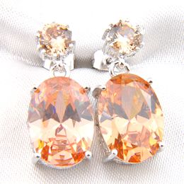 Luckyshine 6 Pair 925 Silver Plated Unique Oval Morganite Gems Glass Crystal Zircon Earrings For Lady Party Gift E0162 Free shipping