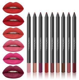 Wholesale-New Hot Lipstick Pencil Women's Professional Lipliner Waterproof Lip Liner Pencil 9 Colors Makeup Tools Comestic