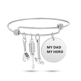 "I Love My Dad My Hero" Letter Bracelet For Mens tools charm Expandable Wire Wrap Bangle Fashion Father's Day Jewelry gift