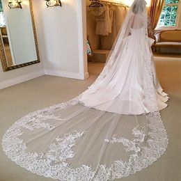 Custom New Bridal Cathedral Length Veil Top White Ivory Lace Appliqued Full Edge Long Wedding With Comb Custom Made Veils