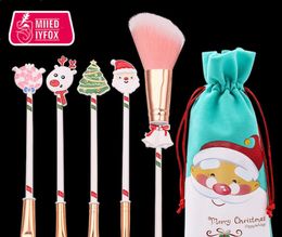 Christmas gift elk makeup brush beginner eyeshaow eyebrow lip brush blush brushes 5 pcs/set with bag beauty tools gift free DHL