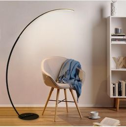 Slim Design LED Floor Lamp with Long Arm in Black or White / Dimmable LED with Remote Controller