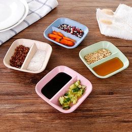 Wheat Straw Square Double Grid Creative Home Coloured Plate Dessert Plate Flavoured Dish Japanese Tableware Plastic Tray