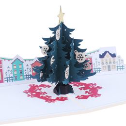 3D Pop Up Christmas Greeting Cards Green Xmas Tree and House Hollowing Out C668899