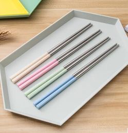 300pairs Eco-Friendly Wheat Straw Handle Chopsticks, Stainless Steel 304 Chinese Chopsticks with Different Colour Wheat Straw Handle