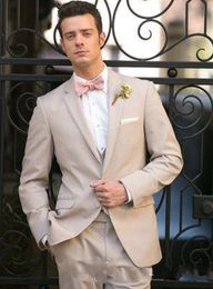 beige prom suits for men UK - Fashion Beige Groom Tuxedos Notch Lapel Groomsman Wedding Tuxedos Men Prom Jacket Blazer 3 Piece Suit(Jacket+Pants+Tie+Vest) 20