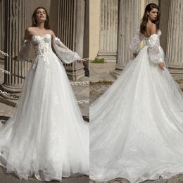 2020 Bohemian Wedding Dresses Sweetheart A Line Sweep Train Lace Appliqued Berta Beach Wedding Dress Custom Made Sequins Boho Bridal Gowns