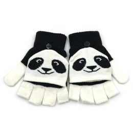 Fashion-2018 Outdoor Adult Women Ladies Cartoon Half Finger flip knitted gloves Mittens Wool Knitted Exposed Fingerless Gloves