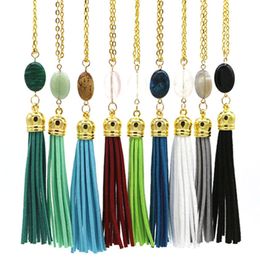 9 Colours Boheimian Style Womens 69cm Long chain Necklace Silver Gold Natural Stone Tassel Necklace Jewellery Gifts for Women Girls