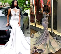 Mermaid Halter Prom Dresses 2019 South African Black Girls Appliqued Holidays Graduation Wear Evening Party Gowns Custom Made Plus Size