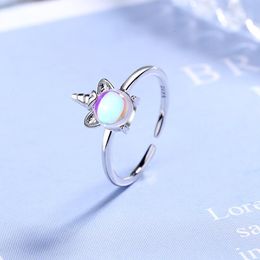 New High Quality Exquisite Colour Moonstone Unicorn Opening Rings For Women 925 Sterling Silver Jewellery Accessories Party Gifts