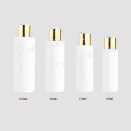 100/150/200/250ml round white plastic toner bottles with gold screw caps,empty amber essential oils cosmetic packaging shampoo